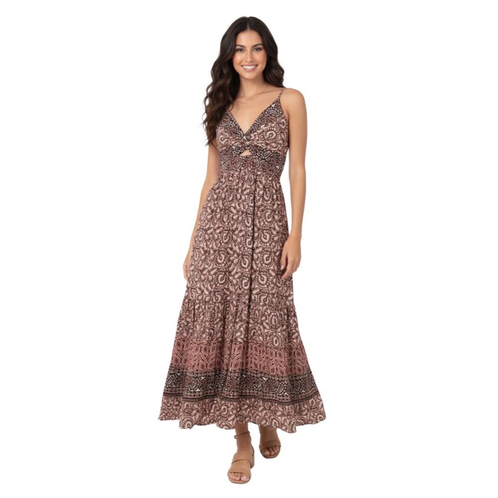 Angie Black & Rust Twist Front Cut Out Maxi Dress F4F50-A959